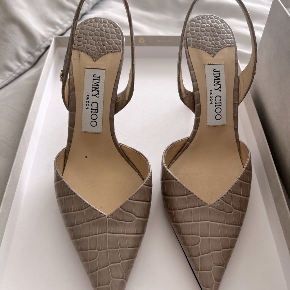 Jimmy Choo Thandi 65mm croc-effect pumps BEIGE - Picture 2 of 6
